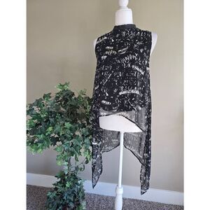 Divided Top Sz 4 Black Sheer Print